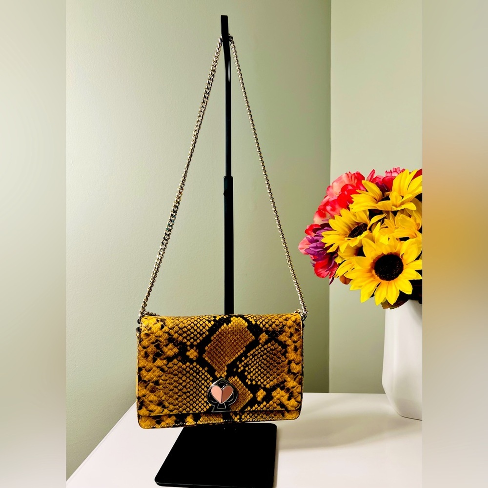 ♠️ Kate Spade ♠️ Snake Embossed Small Turn Lock Crossbody Bag with Chain Strap